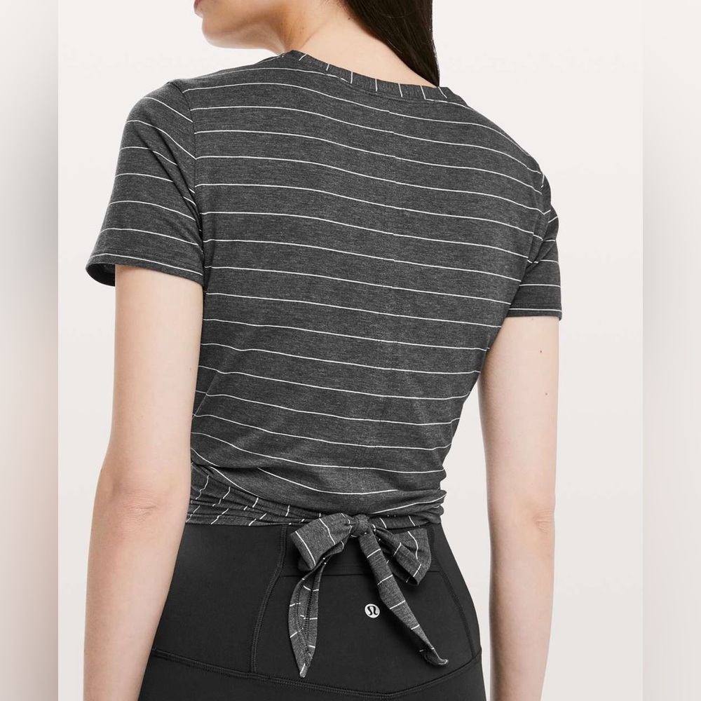 Lululemon Time To Restore Striped Tie Back Cropped Twist Short Sleeve Shirt